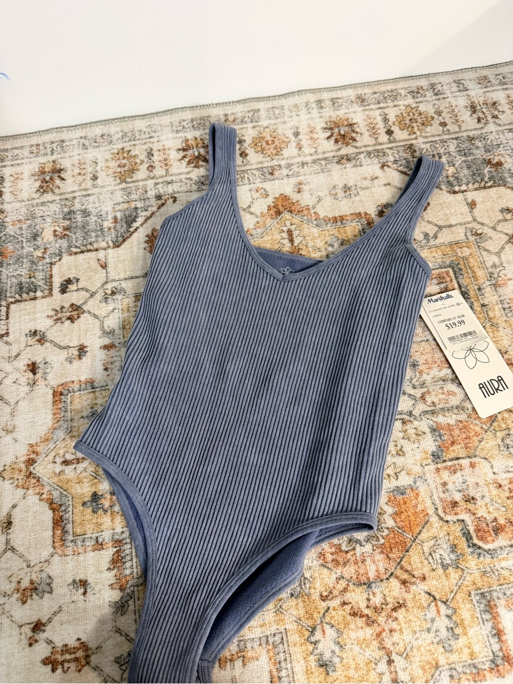 Aura dusty blue ribbed bodysuit